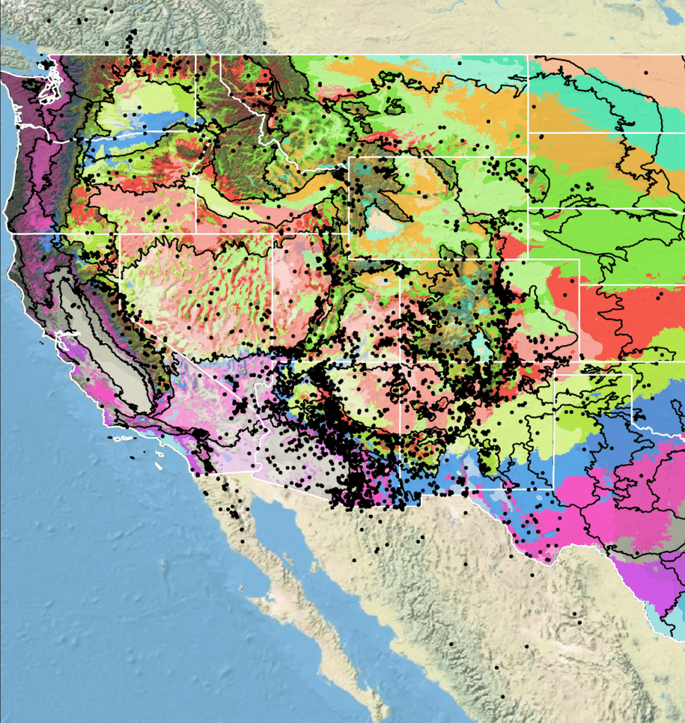 Map with distribution of spreading fleabane, which is mostly west of the Great Plains